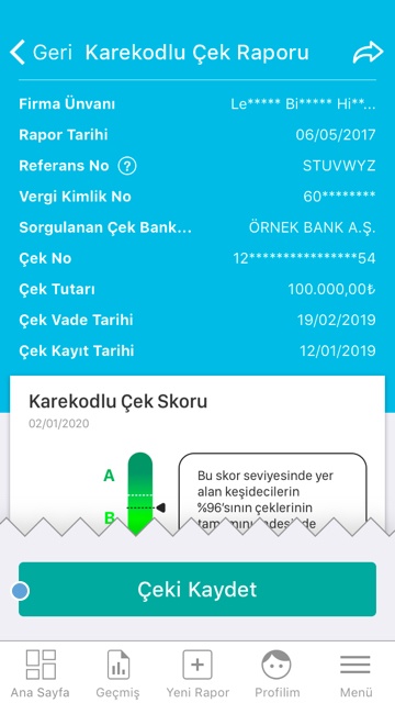Mobil Uygulama İşlemleri Üye Kullanımı Çek Kayıt İşlemi Adım 8