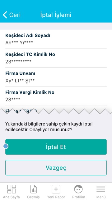 Mobil Uygulama İşlemleri Üye Kullanımı Kayıt İptal İşlemi Adım 3