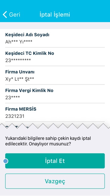 Mobil Uygulama İşlemleri Üye Olmadan Kayıt İptal İşlemi Adım 3