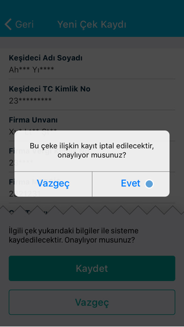 Mobil Uygulama İşlemleri Üye Olmadan Kayıt İptal İşlemi Adım 4