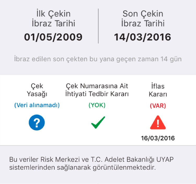 Karekodlu Çek Raporu - Çekin Durumu