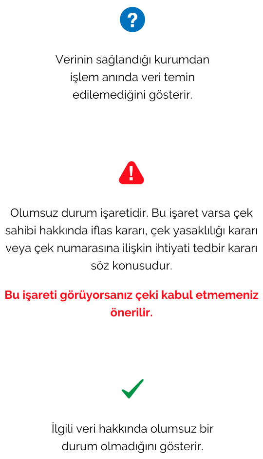 Karekodlu Çek Raporu - Çekin Durumu İşaretlerinin Anlamları