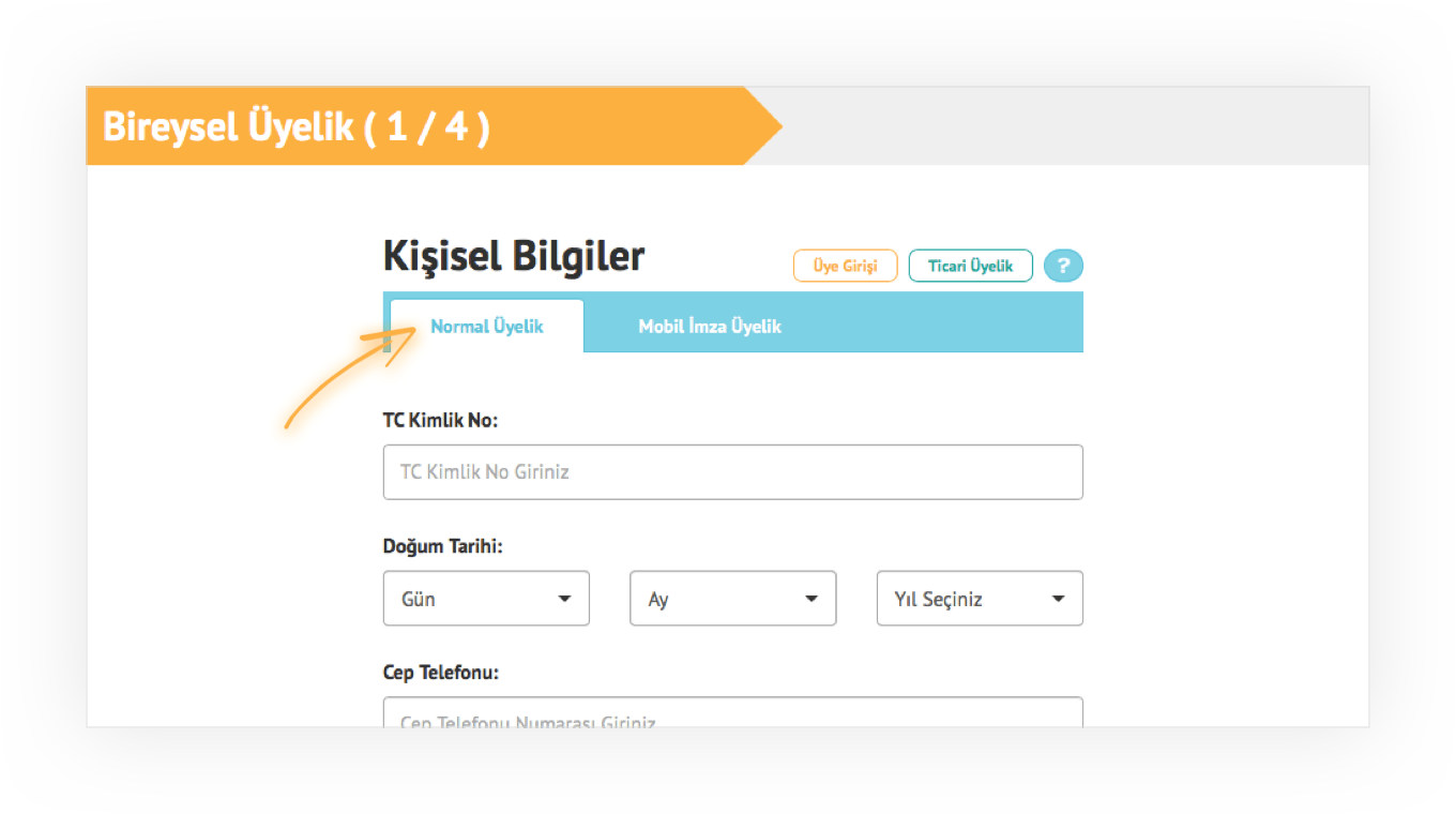 Findeks Bireysel Üyelik Ekranı Adım 2